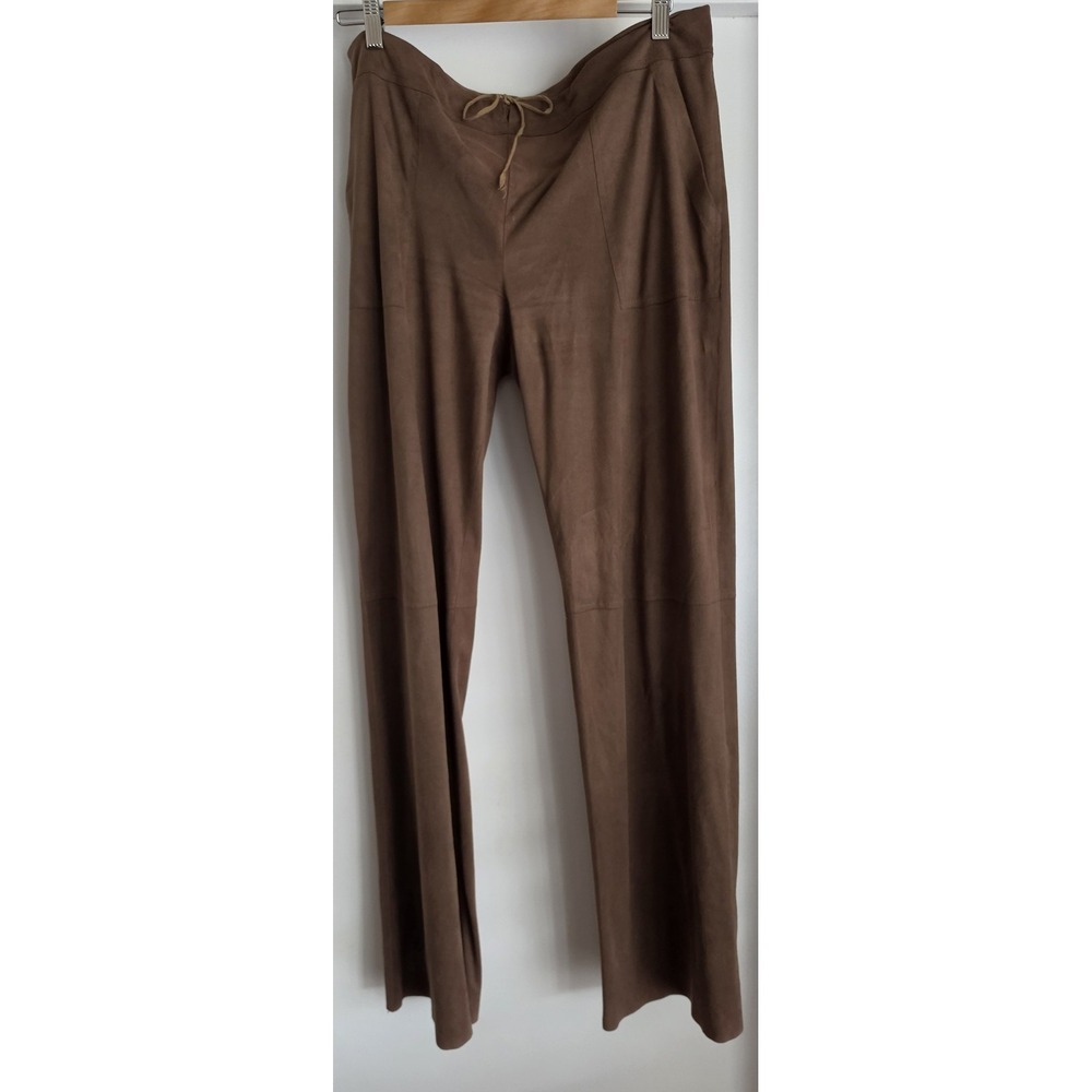 Maxstudio Women's Pants Size L Brown Faux Suede Wide Leg Casual Trousers USA